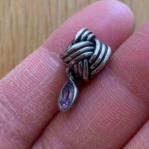 Retired Pandora Tied Together Sterling Silver Dangle Charm With Pink Amethyst - Picture 3 of 12
